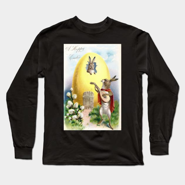 Victorian Easter Serenading Rabbit Long Sleeve T-Shirt by forgottenbeauty